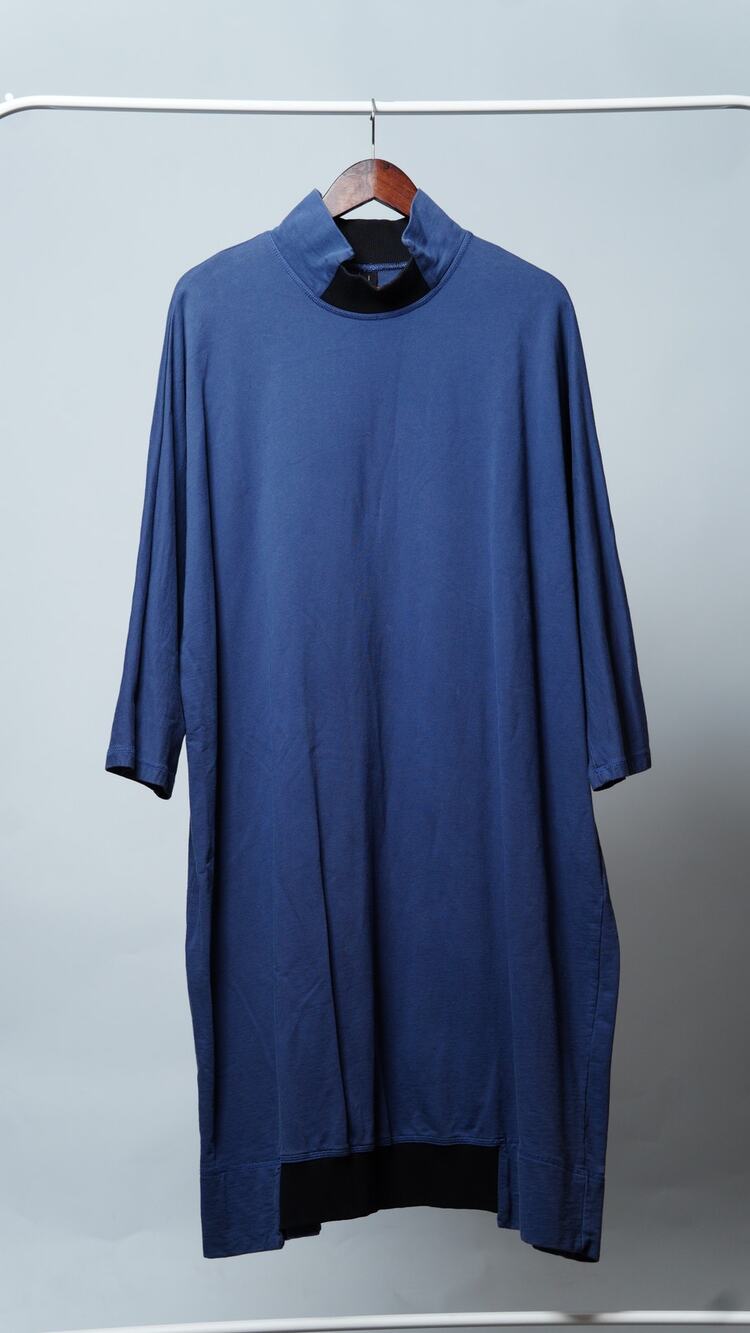AMMA Blue Collared Mock Neck Oversized Shirt Dress Women's 2